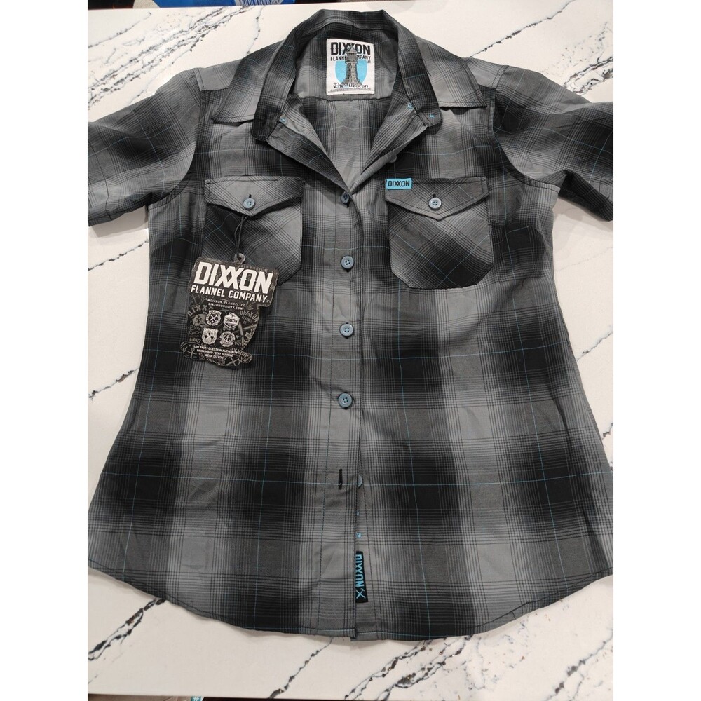 NEW Dixxon Flannel Co Women’s Small Black Plaid Short Sleeve Button Up Shirt
